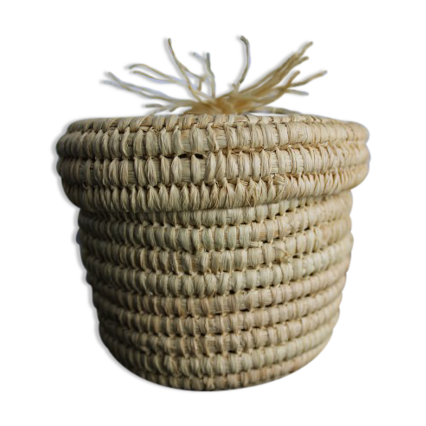 Panier avec couvercle en raphia
