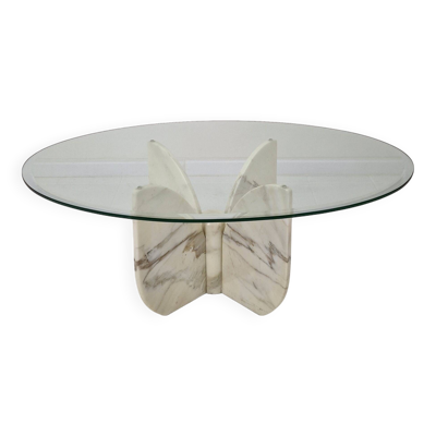 Table basse italienne ''Flower'' en marbre avec plateau ovale à facettes, années 1970