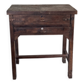 Antique Indonesian teak workbench with two drawers and stretcher H89.