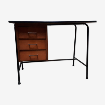 Bureau caisson 3 tiroirs vintage 1960 bois et pied métal