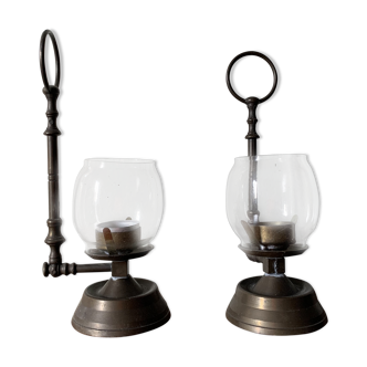 Set de 2 bougeoirs laiton et verre