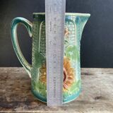 Vintage barbotine pitcher Onnaing Marguerite Sunflowers