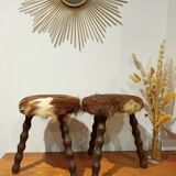 Duo of cowhide stools