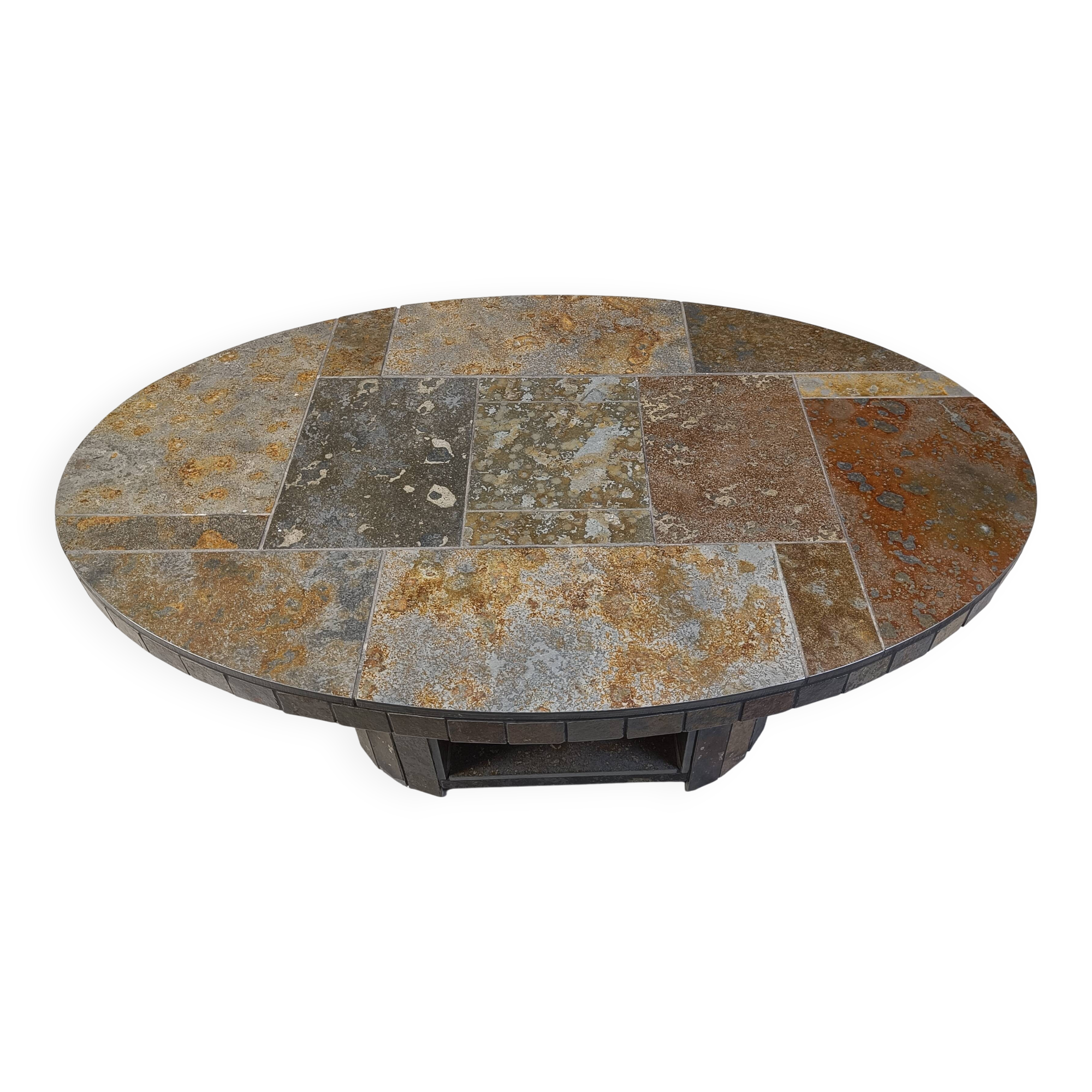 Vintage oval brutalist coffee table, 1970s