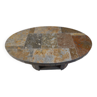 Table basse ovale vintage brutaliste, années 1970
