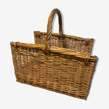 Panier à bûches, osier tressé, accessoire de cheminée