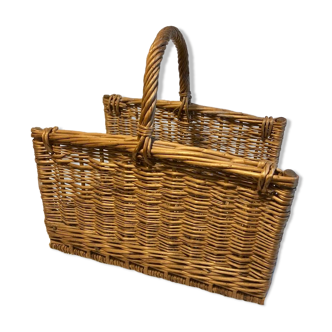 Log basket, braided wicker, fireplace accessory