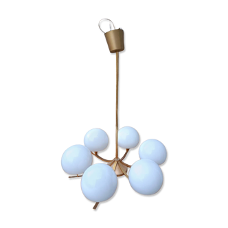 Space-age brass and opaline chandelier