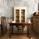 Louis XIII wooden desk, twisted feet and braces