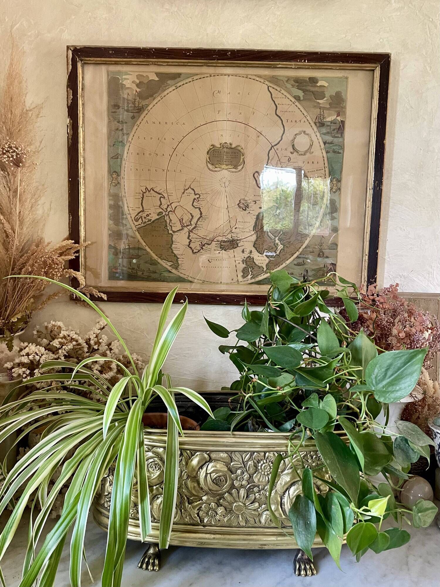 Old repoussé brass planter
