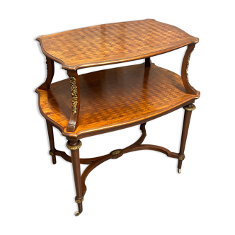 Tea table, living room table in marquetry early twentieth century