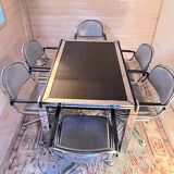 Chrome dining room set, La Metal Arredo and Moltoni&Co, 6 chrome chairs and table, Italy