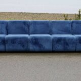 Modular sofa with 5 blue velvet armchairs, circa 1980