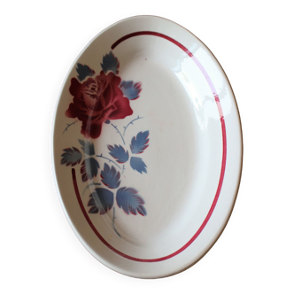 Ravier Sobral Digoin Sarreguemines Rose rouge Feuillage bleu Art Deco