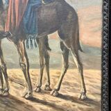 Grand Orientalist painting - the dromedaries and the Bedouins in the desert.