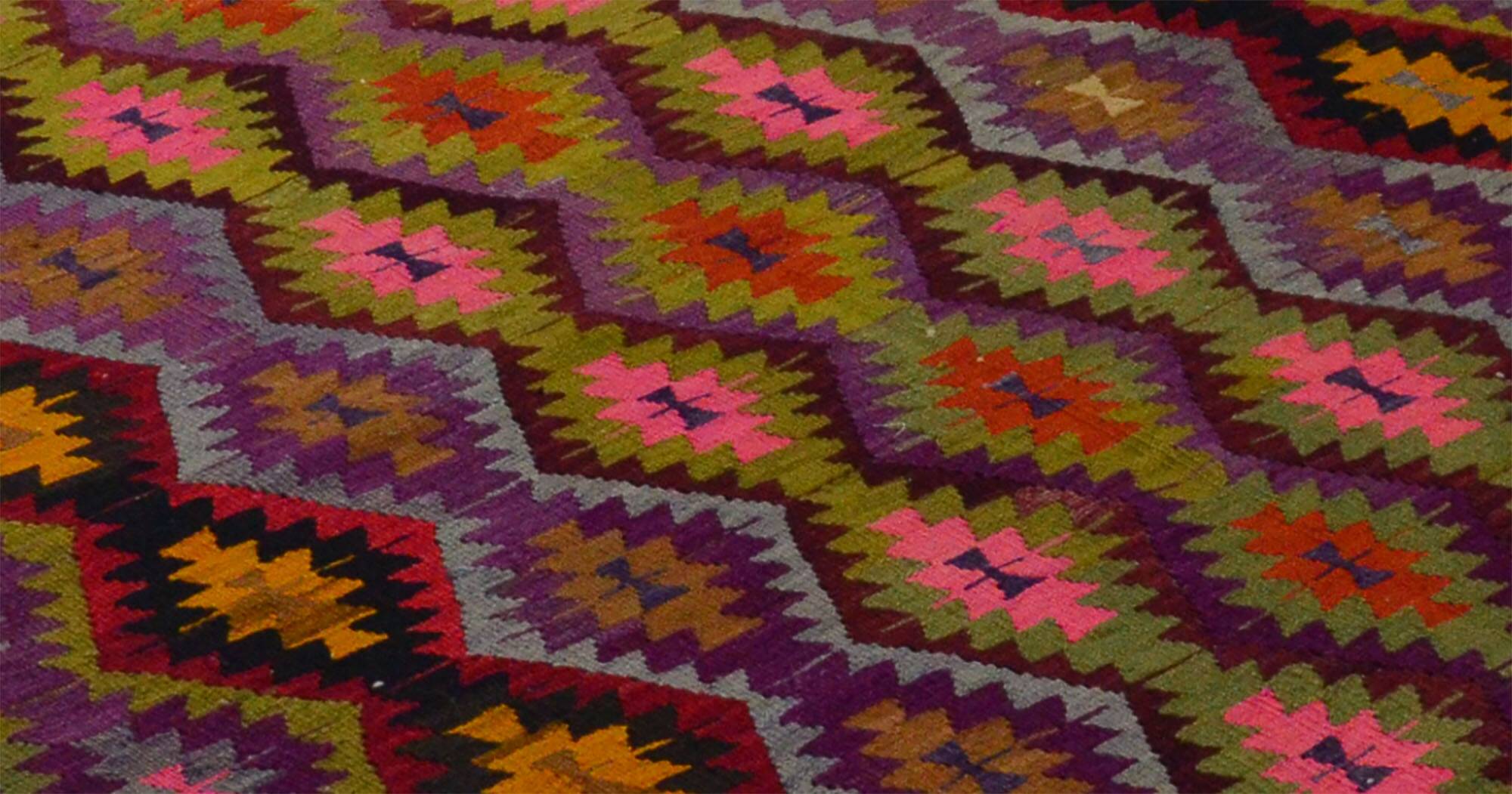 Turkish Kilim Yuruk Vintage 165x275 cm Geometric Pink Green Yellow