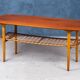 Teak and Oak Coffee Table with Rattan Shelf, Denmark, 1960s