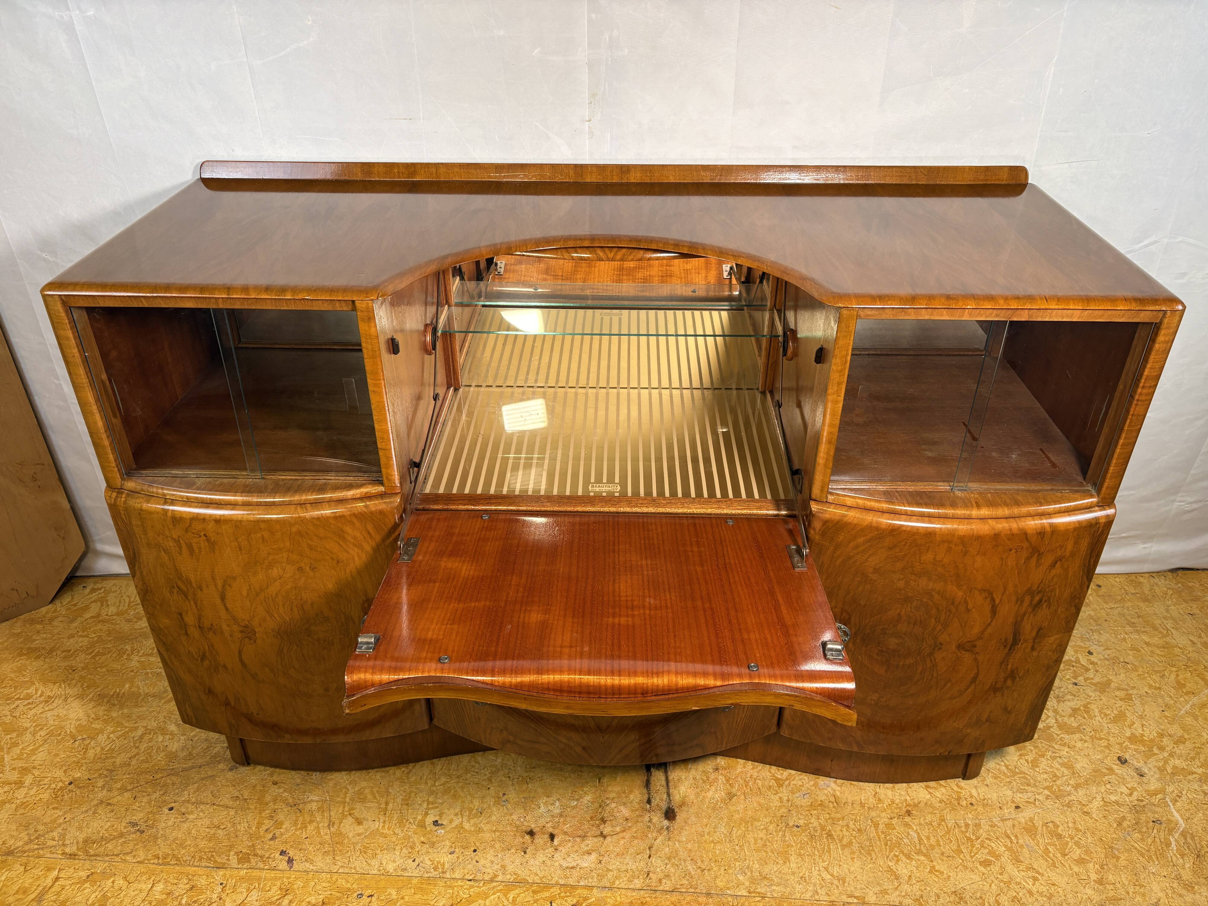 Art Deco Vintage Burr Walnut Cocktail Cabinet Sideboard Beautility1930-1940