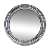 Vintage 1970s round wall mirror in chrome-plated metal, italian design
