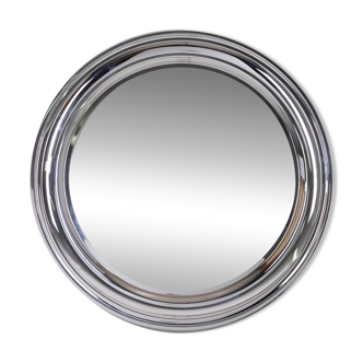 Vintage 1970s round wall mirror in chrome-plated metal, italian design