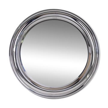 Miroir mural rond vintage des années 1970 en métal chromé, design italien.