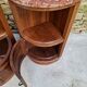 Corner bedside tables, in walnut