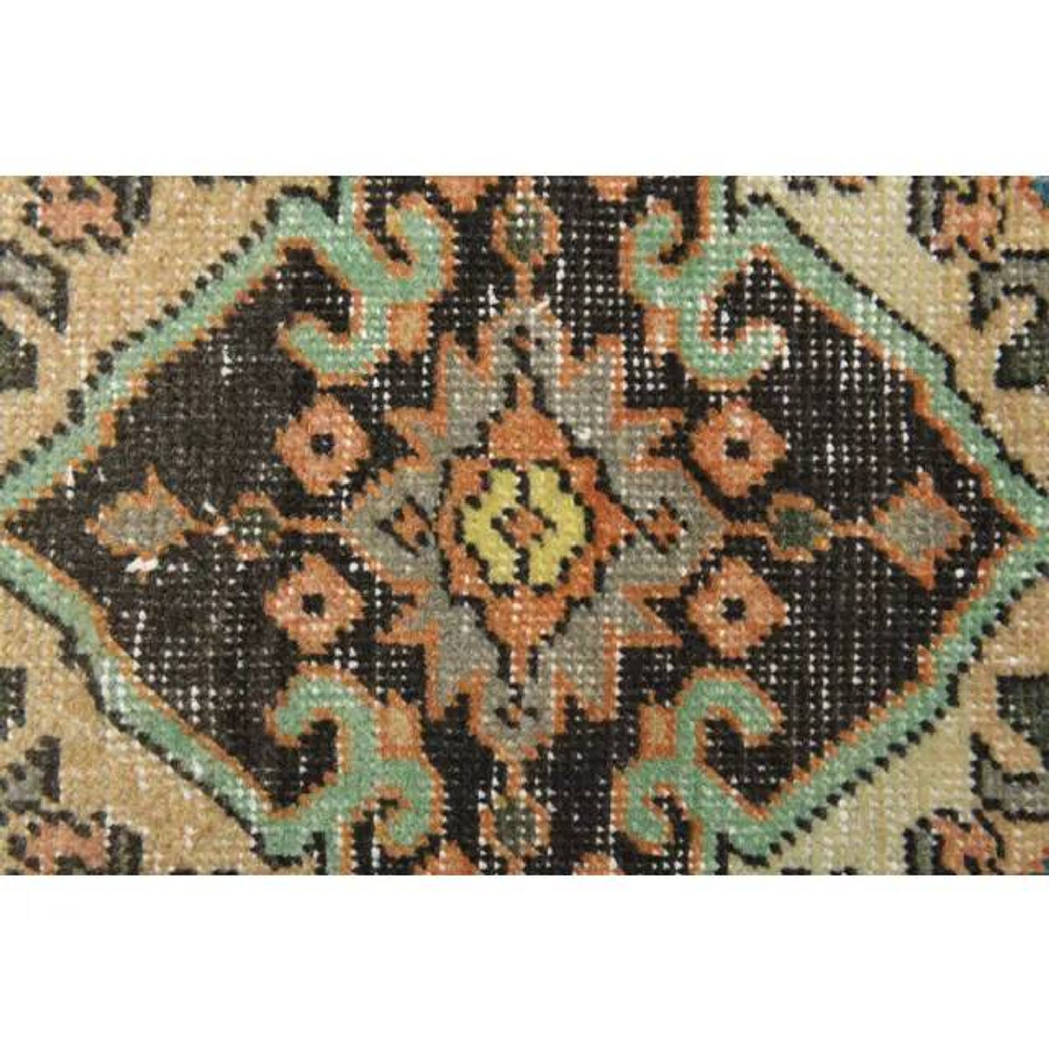 1970s Vintage Turkish Hand-Knotted Wool Cotton Orange Runner Rug 88x337