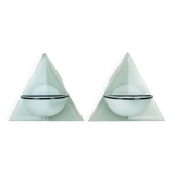 Pair of italian 1980s sconces wall lamps lamperti model illo etched glass and metal