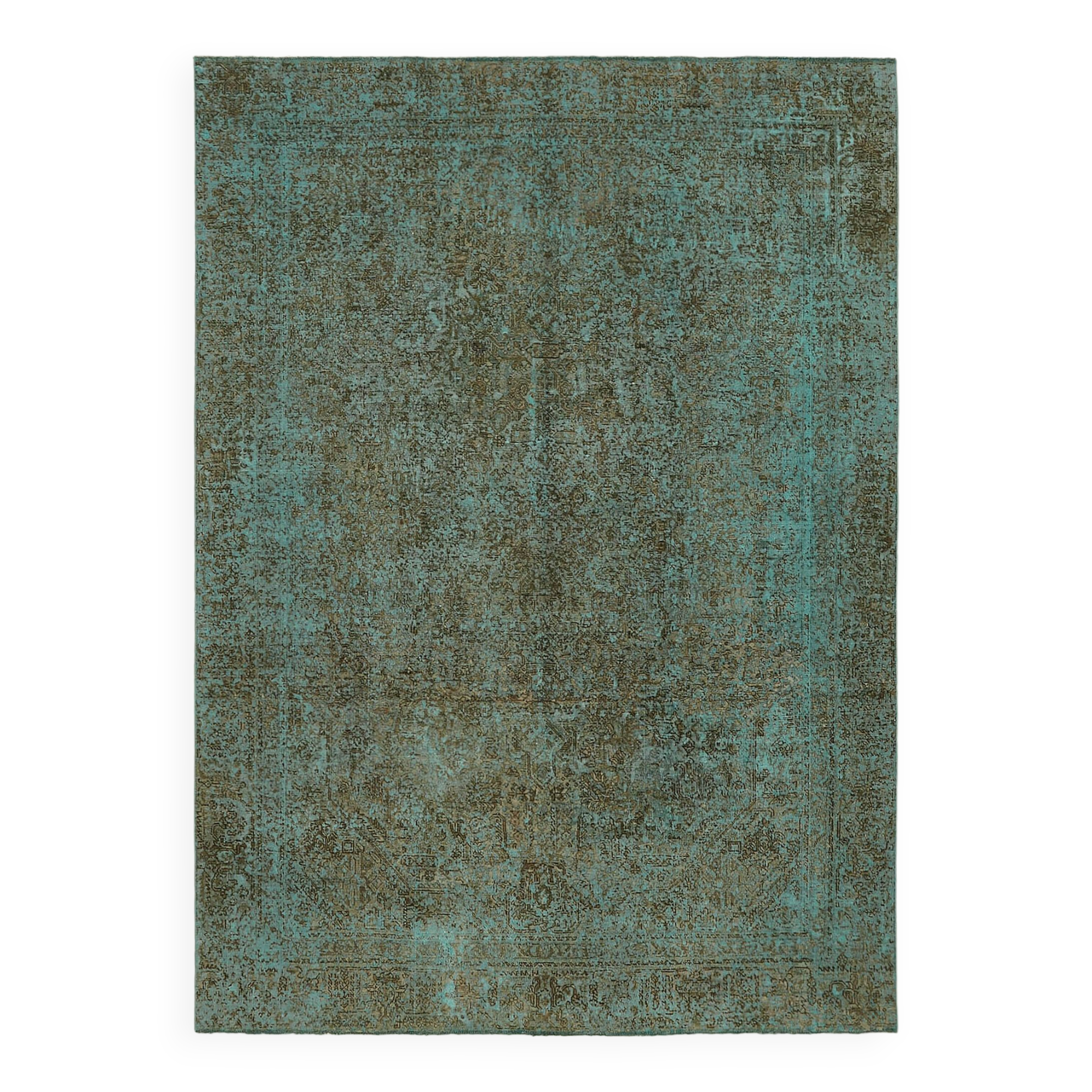 1970s 232 cm x 319 cm turquoise wool carpet