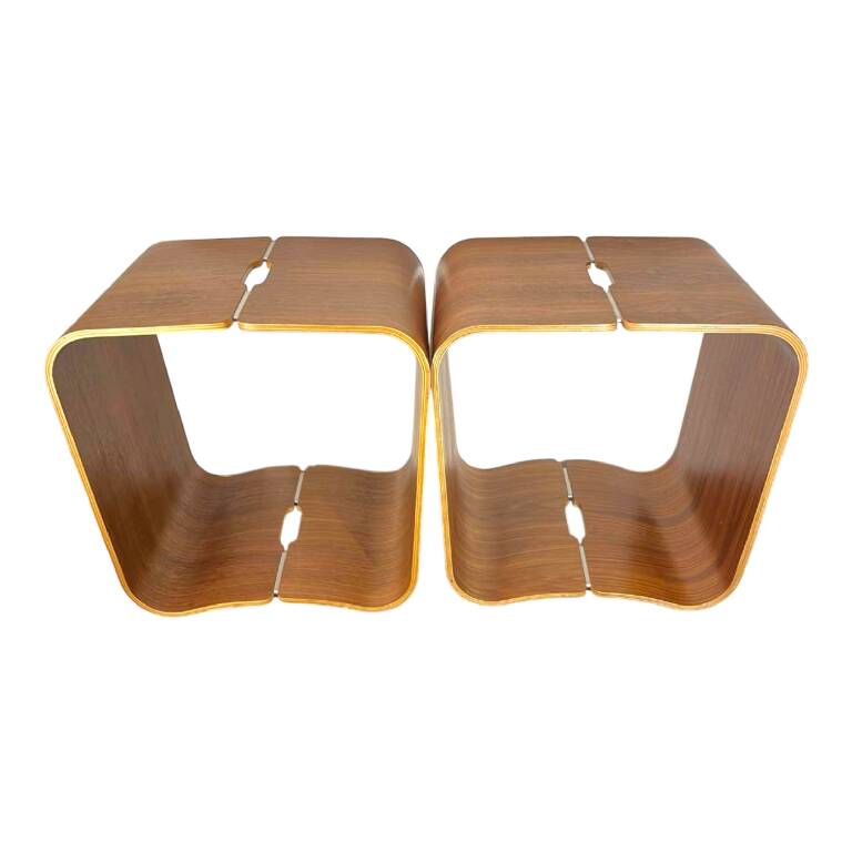 Pair of stools / side tables, rosewood aluminum, multi-plex wood
