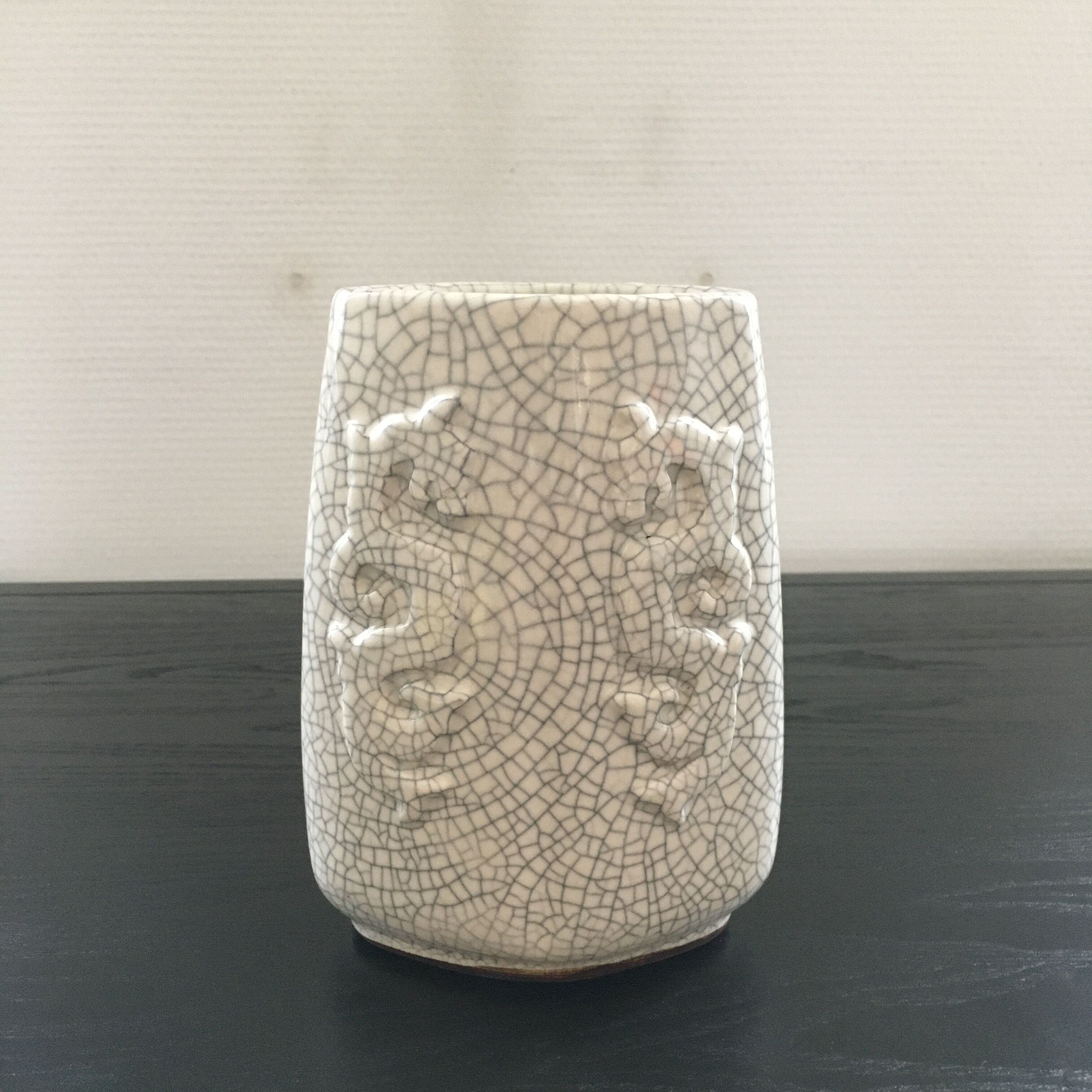 Raku vase with fish and seahorse decoration