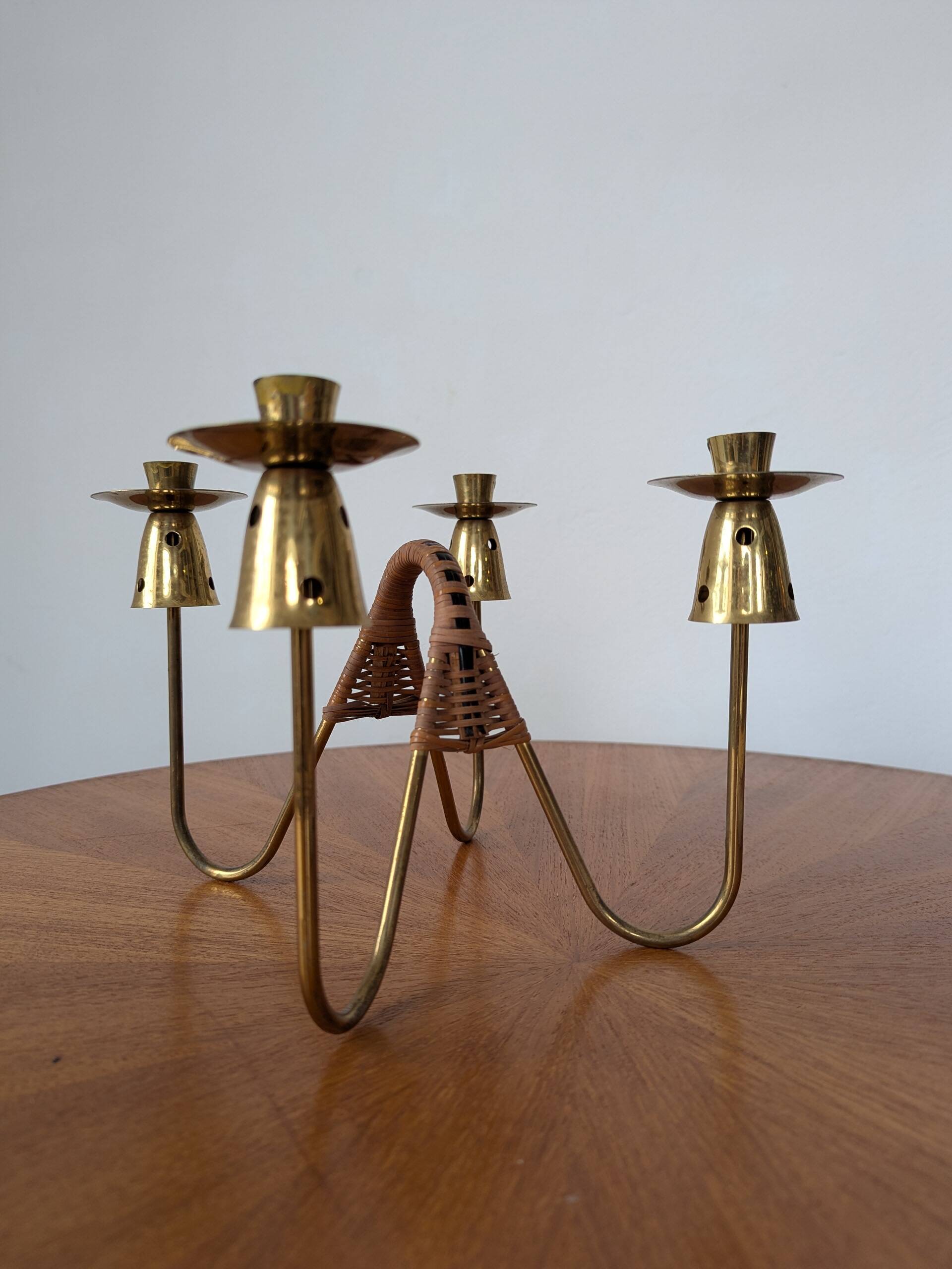 Brass and rattan candlestick