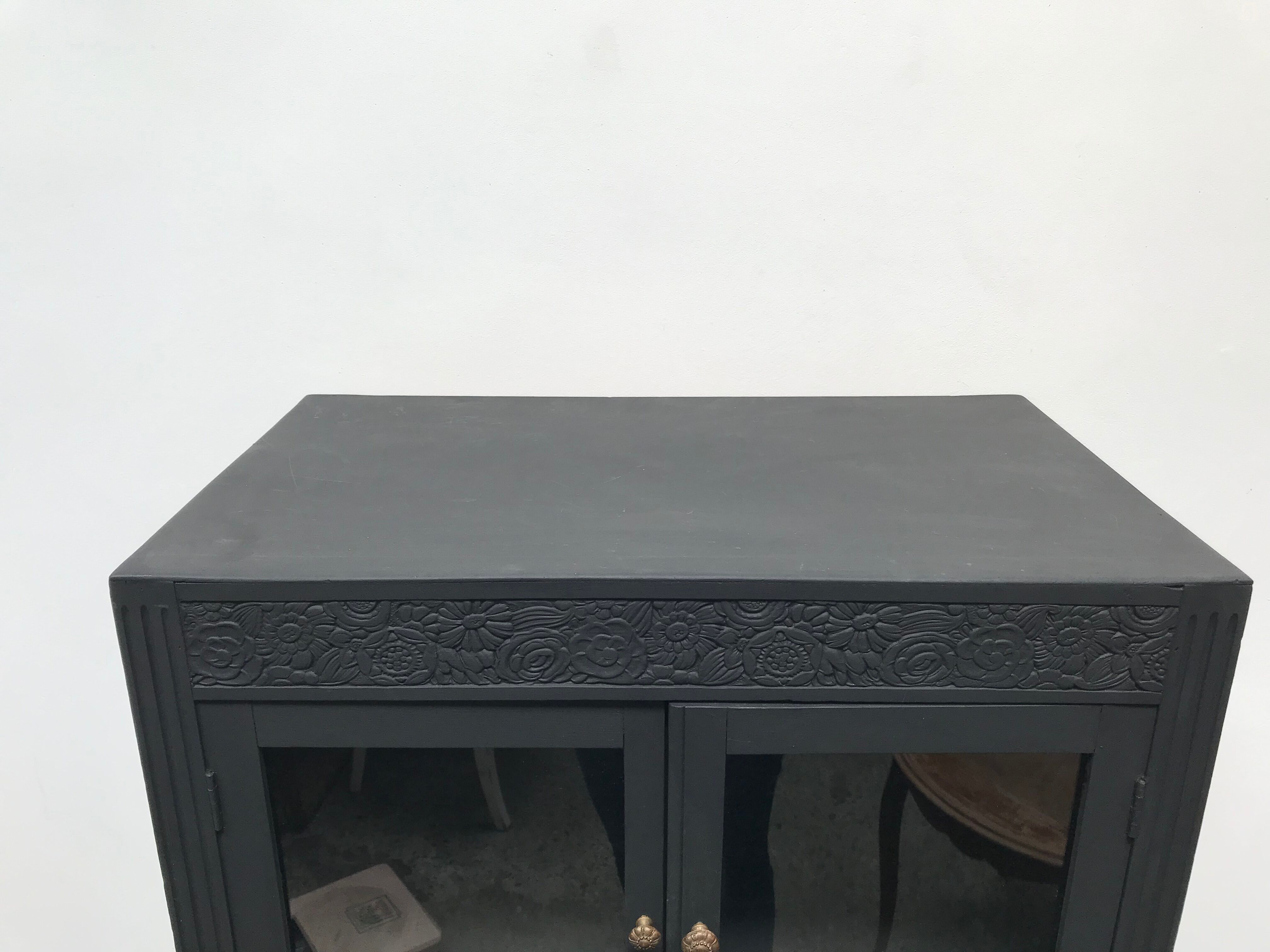 Matte 1930s black glass cabinet