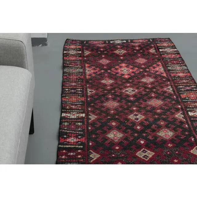 1970s Vintage Turkish Handmade Wool & Cotton Pink Runner Rug 84x392