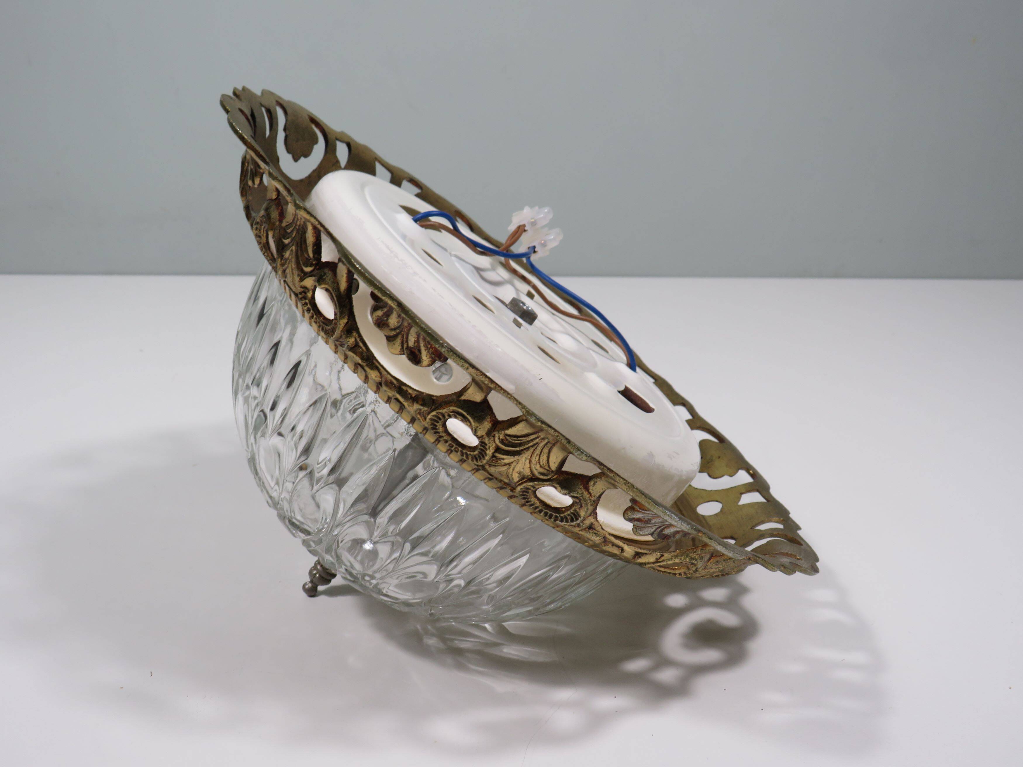 Vintage ceiling light, round, cut glass