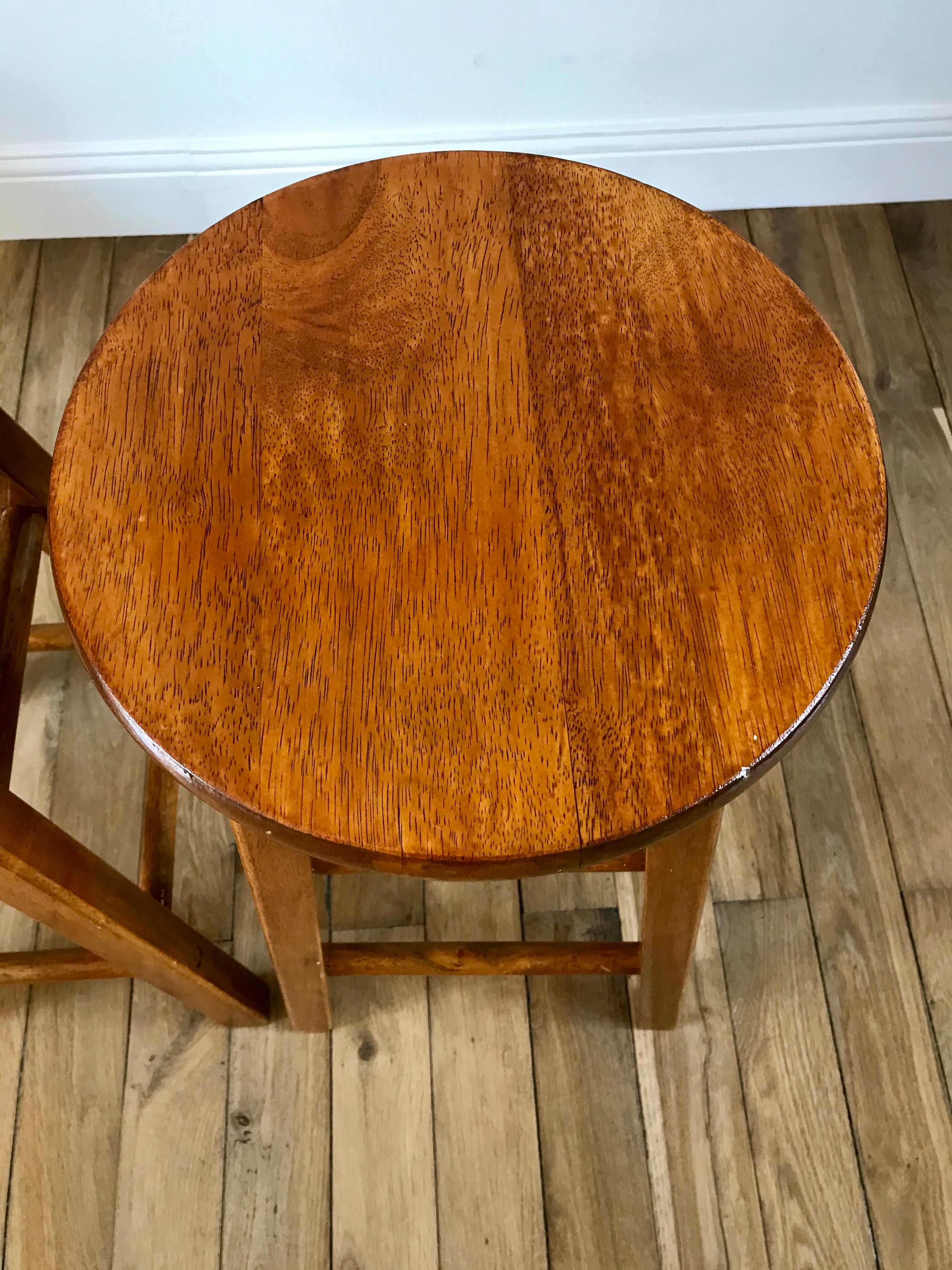 Pair of high stools / bar varnished wood 60-70s