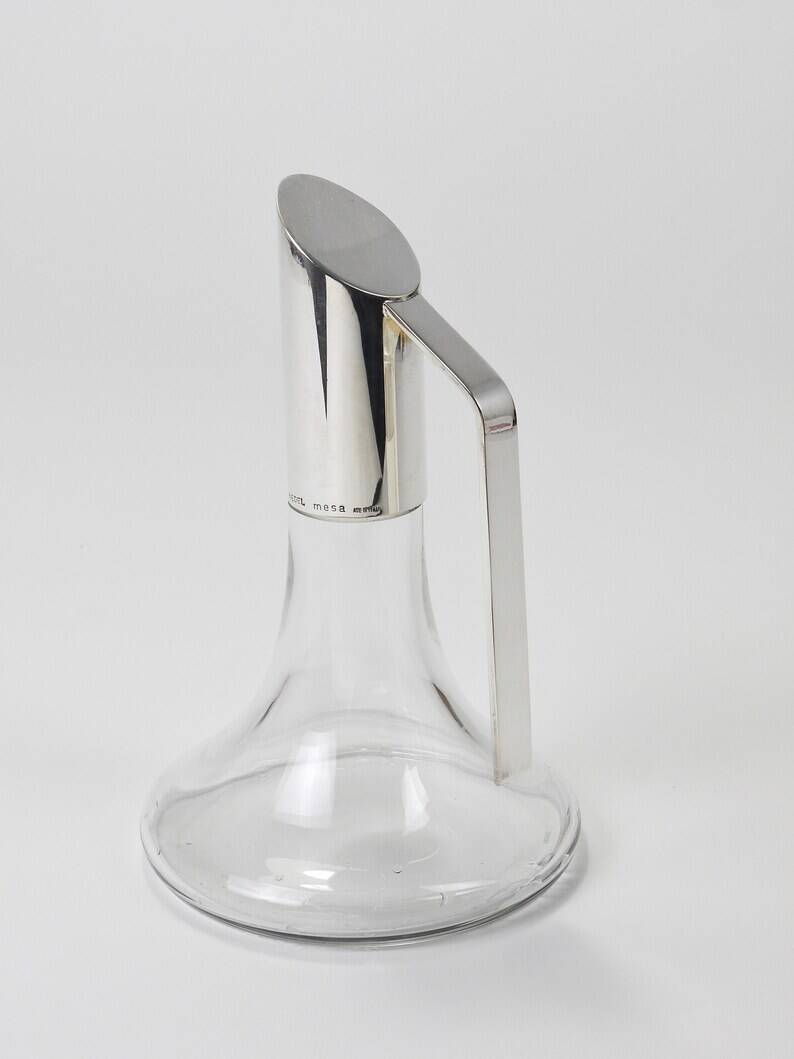 Riedel Mesa Elegant Silver & Crystal Carafe, Decanter, Pitcher, Italy, 1980s