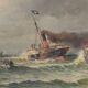 Painting "Entry to the Port in Rough Seas", oil on canvas, signed C. Demont – early 20th century