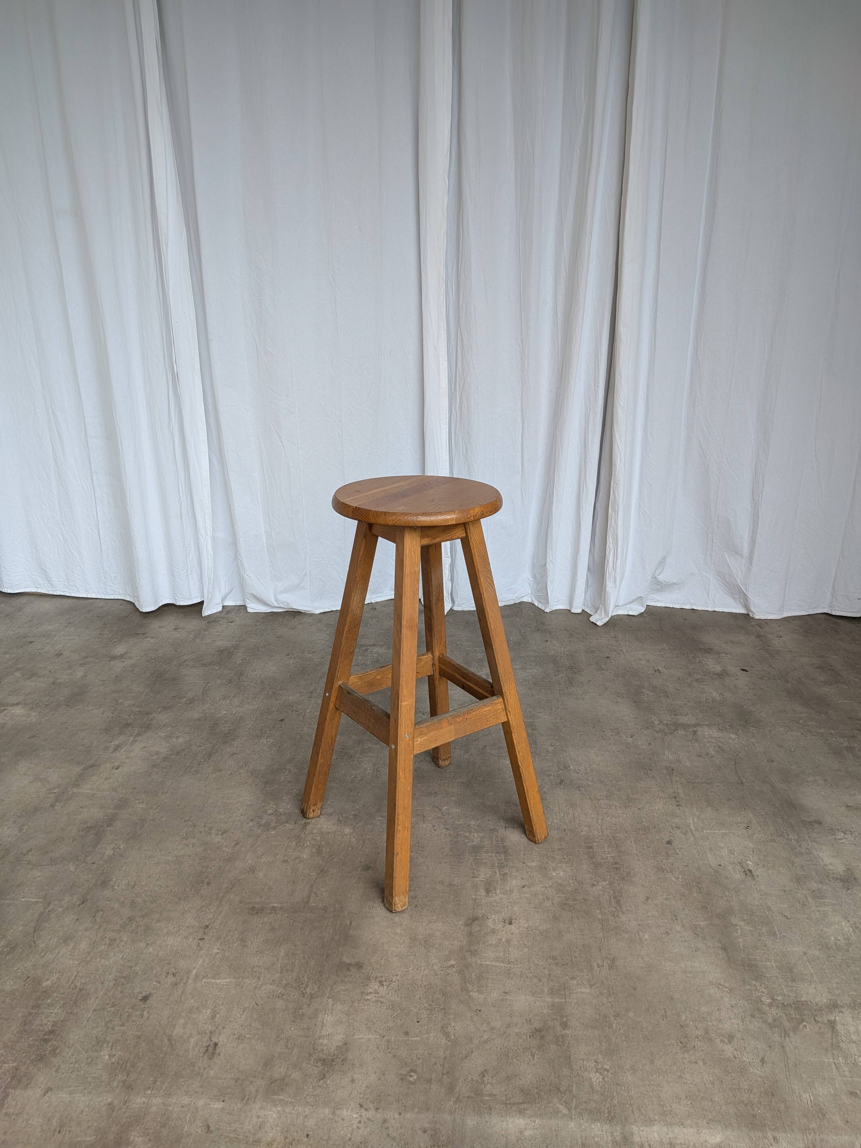 Vintage Oak Bar Stool: 1980s Yugoslavian Industrial High Chair