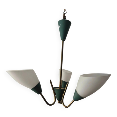 Suspension en laiton et opaline à trois bras, Danemark, 1940