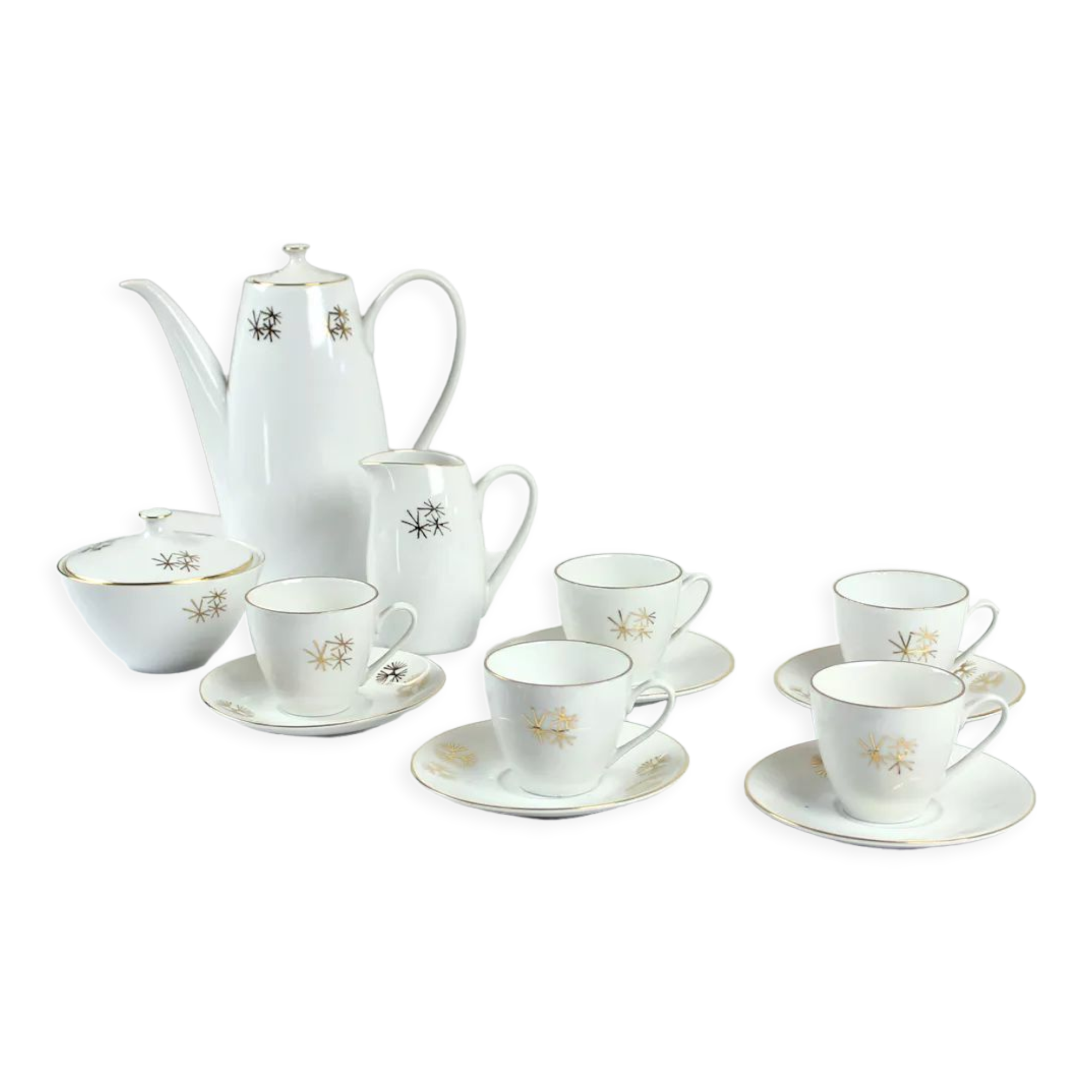 Service à thé Bohême en porcelaine et or, Tchécoslovaquie 1950s