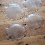 4 transparent glass fish plates