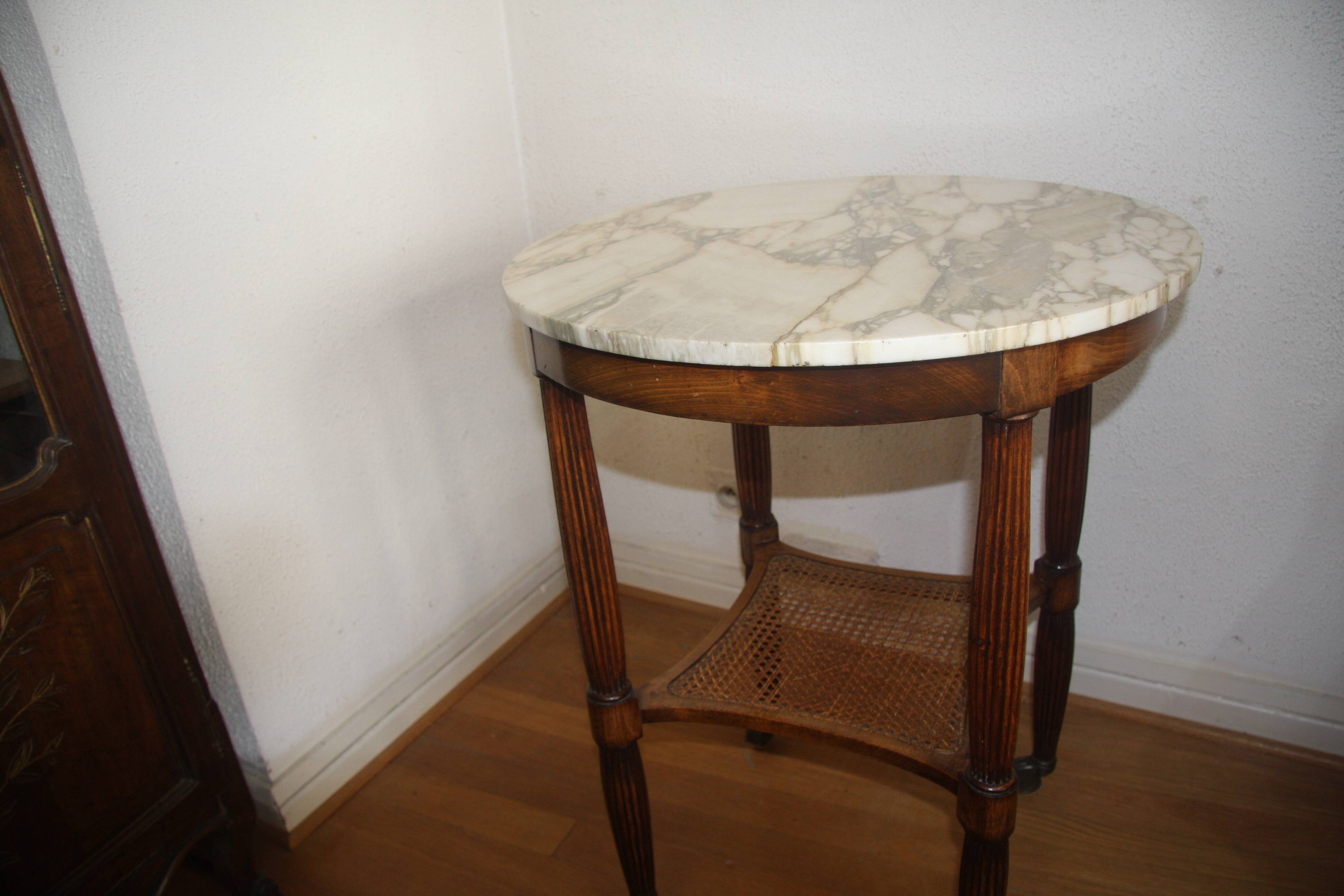 Rolling side table, Louis XVI style, with marble.