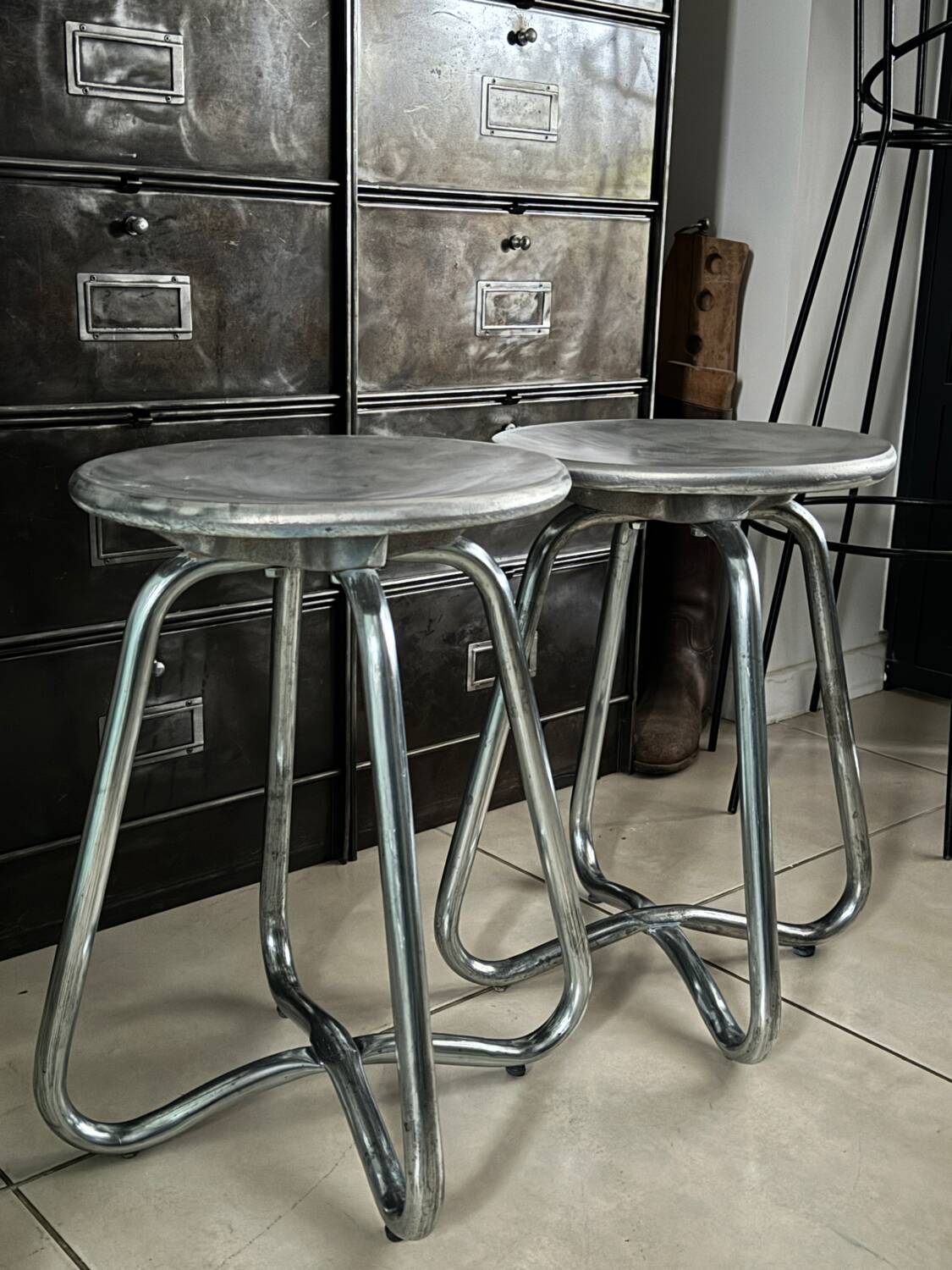 Vintage aluminium cast stools