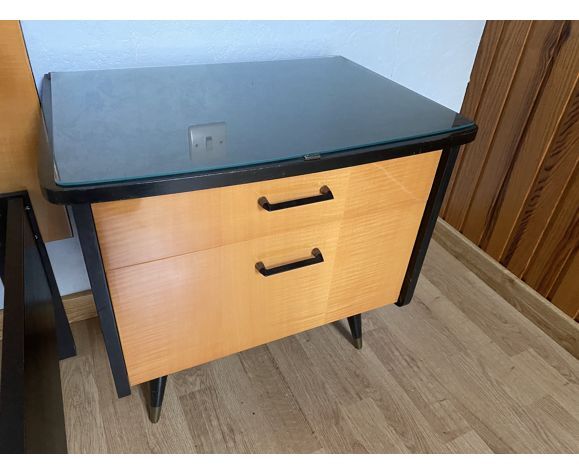 Bed frame set 140 X 190 and 2 lacquered bedside tables