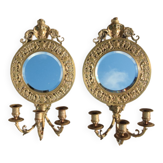 Ancienne paire d appliques miroir en bronze