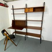Mid-Century Danish Style Teak and Brass Wall System Unit by Louis Van Teeffelen for Wébé, 1950s