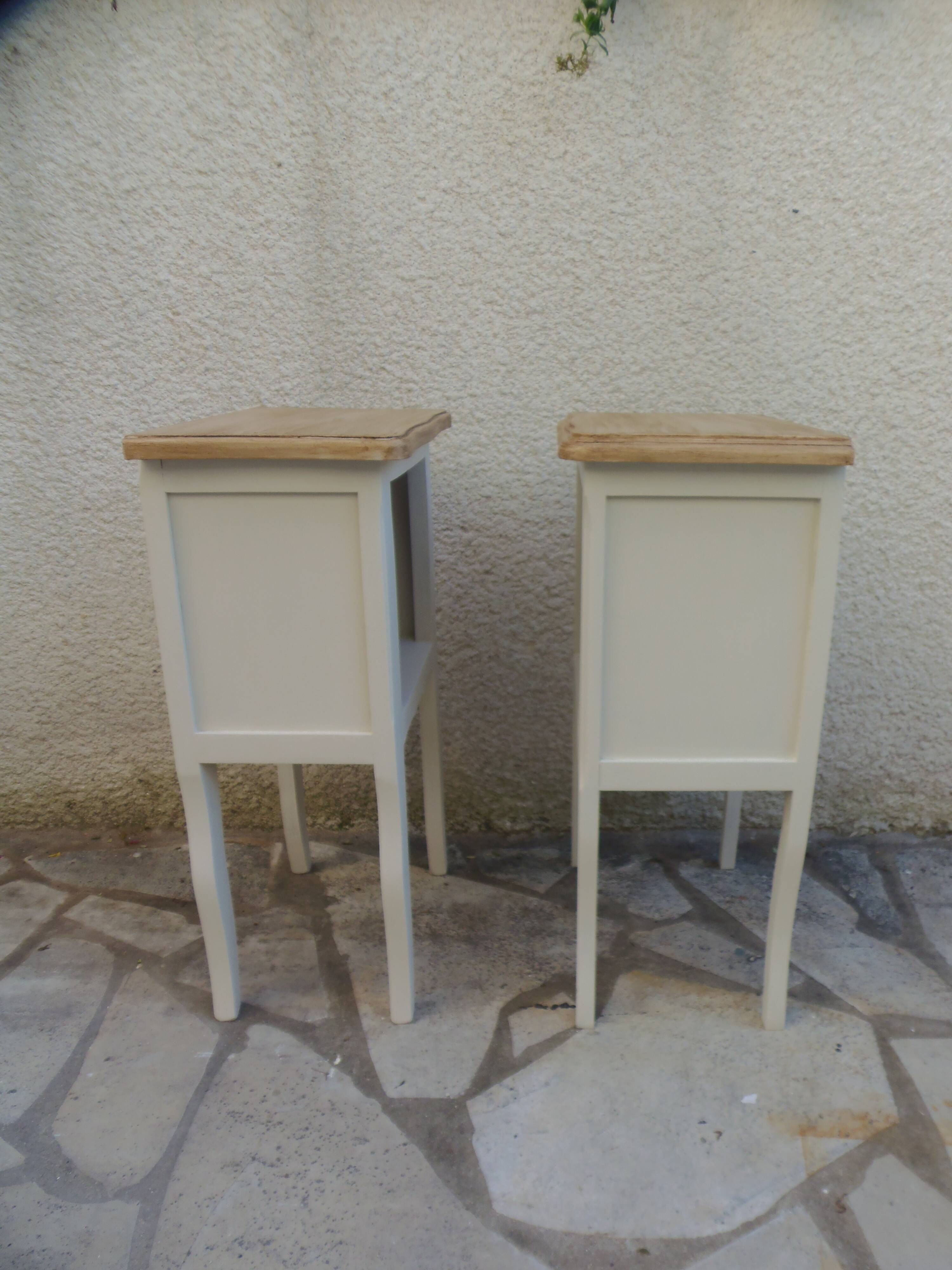 Pair of bedside tables, Elle and Lui, re-enchanted end tables in beige.