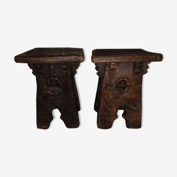 pair of rustic farm stool solid wood cottage spirit