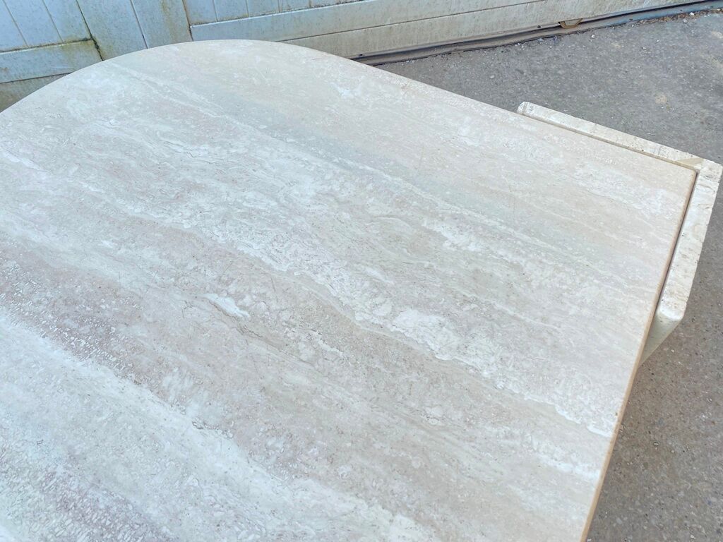 Large marble travertine coffee table in the shape of an eye from Roche Bobois vintage 70s